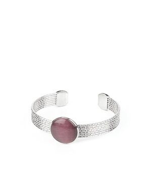 B-91 Silver Cuff Bracelet with Rose-Pink Stone